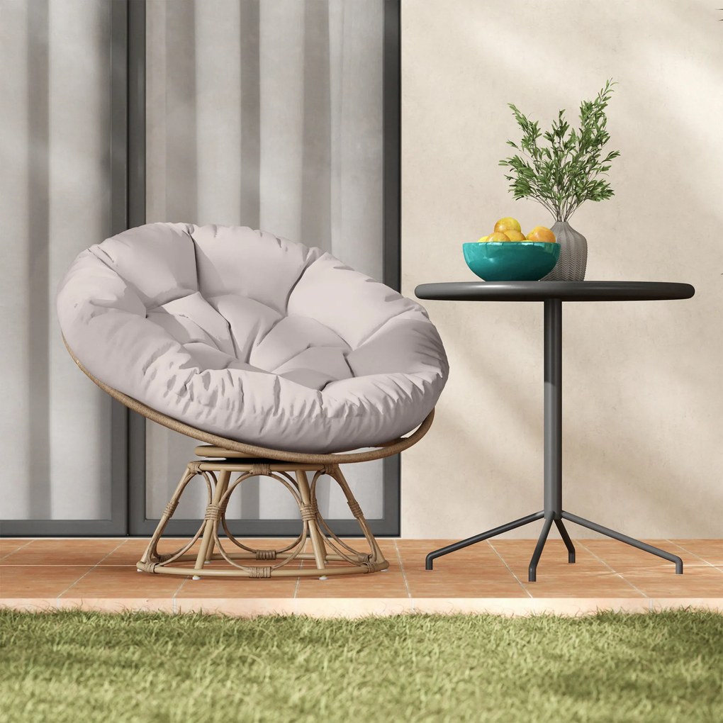 Outsunny Obracający się Fotel Papasan Rattan 360° z Poduszką, Okrągły na Zewnątrz