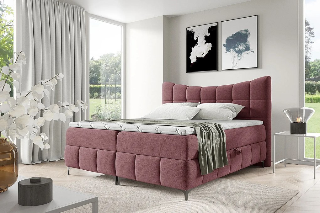 Różowe łóżko z pikowanym zagłówkiem 5 rozmiarów C3-H84