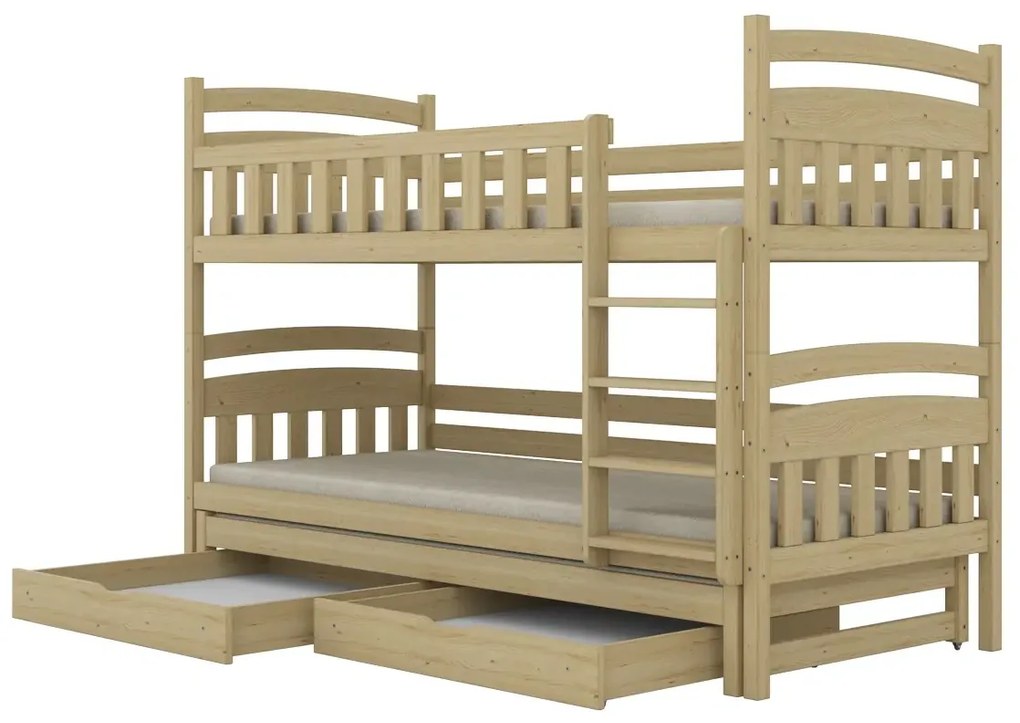 Łóżko piętrowe JULITA 160x80 sosna lakierowana drewniane trzyosobowe z szufladami KOCOT KIDS
