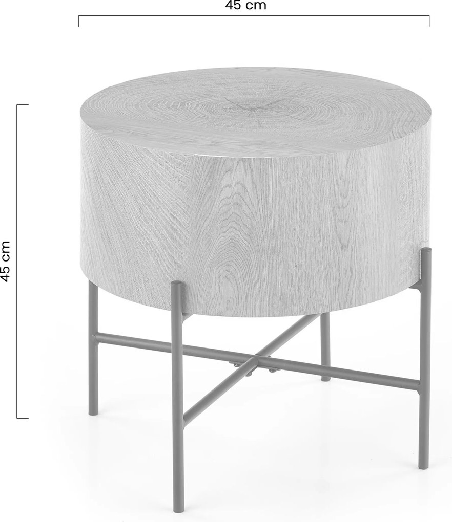 Stolik kawowy okrągły Liviano 45 cm z metalowymi nogami - dąb naturalny / czarny