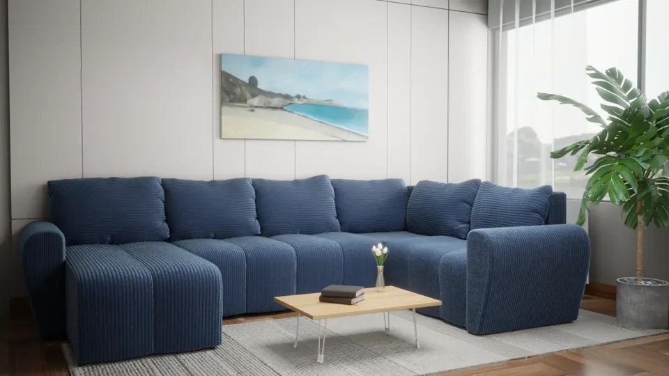 Narożnik z rozkładaną funkcją spania i poduchami oparciowymi - Bueno XL w sztruksowym materiale Lincol 03- lewy