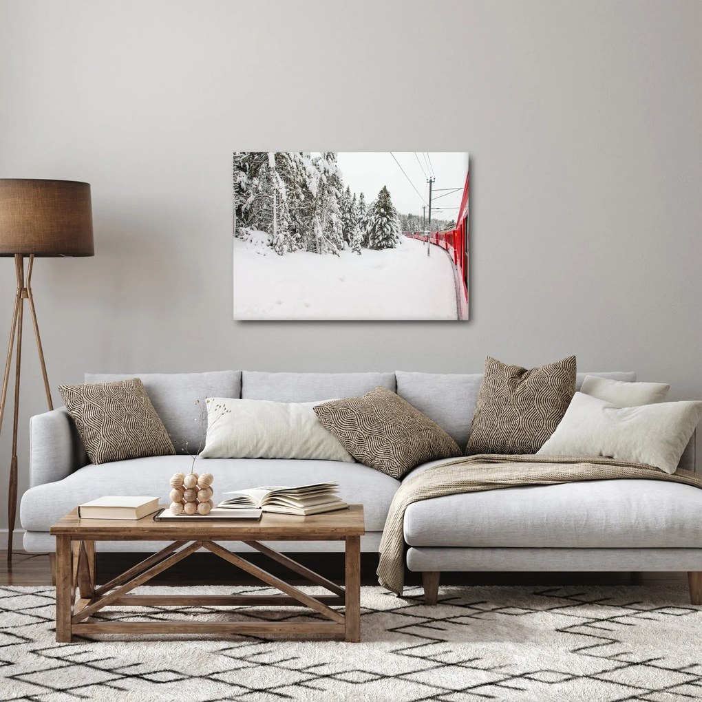 Obraz - Pociąg w zaśnieżonym krajobrazie (70x50 cm)