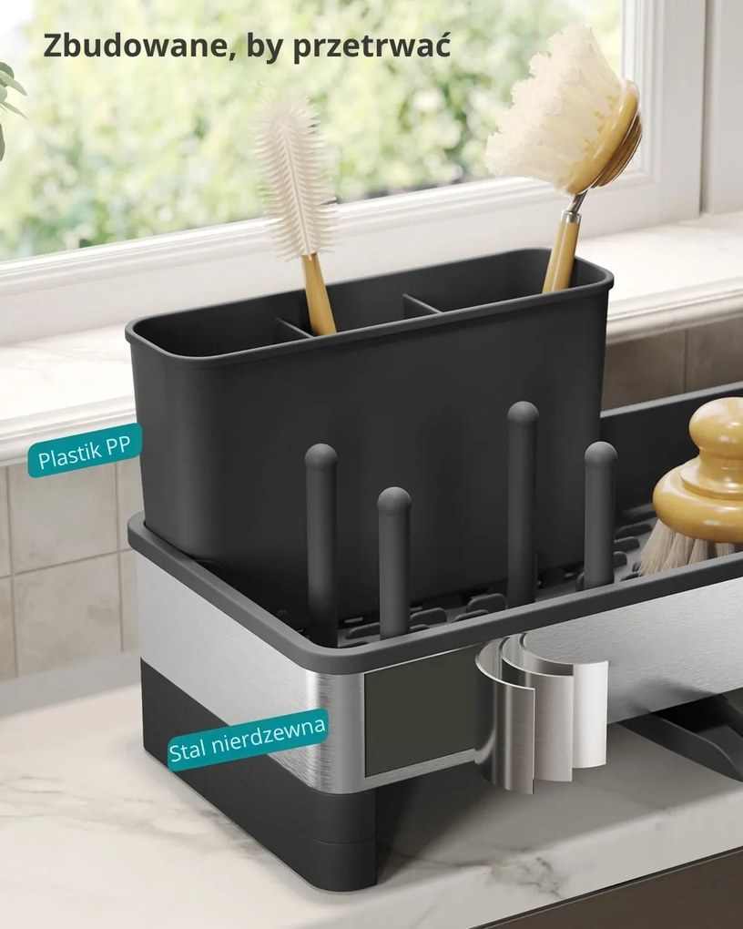 Organizer na zlew SINK z ociekaczem, srebrny/czarny SongmicsHome
