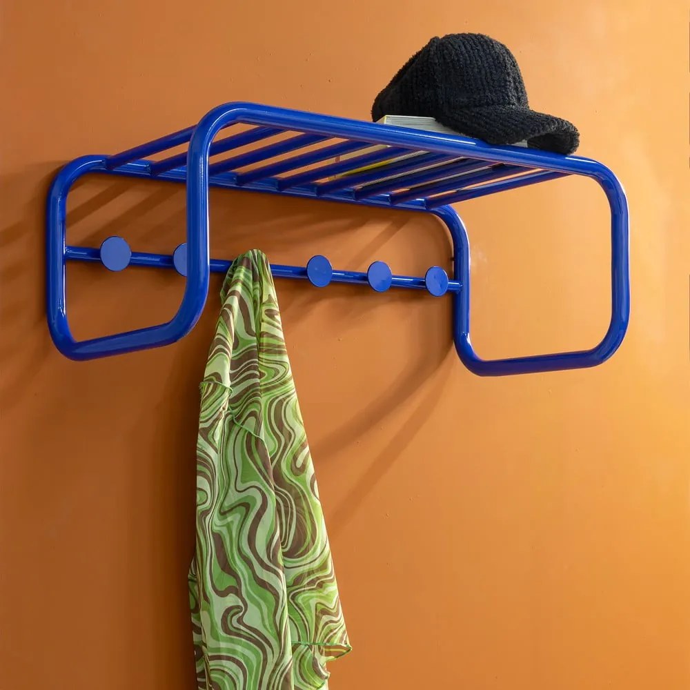 Niebieski metalowy wieszak ścienny z półką 72 cm Retro – Spinder Design