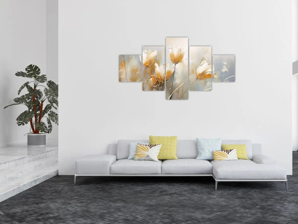 Obraz - Malowanie tulipanów (125x70 cm)
