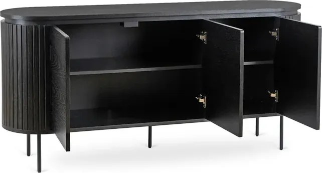Komoda do Salonu BECK 160 cm Czarna Trzydrzwiowa Ryflowana Nowoczesna