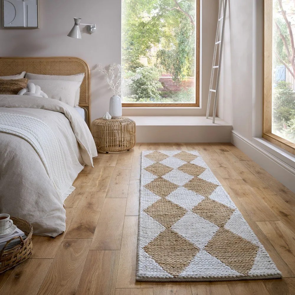 Biało-naturalny chodnik z mieszanki juty tkany ręcznie 80x230 cm Effie Diamond – Flair Rugs