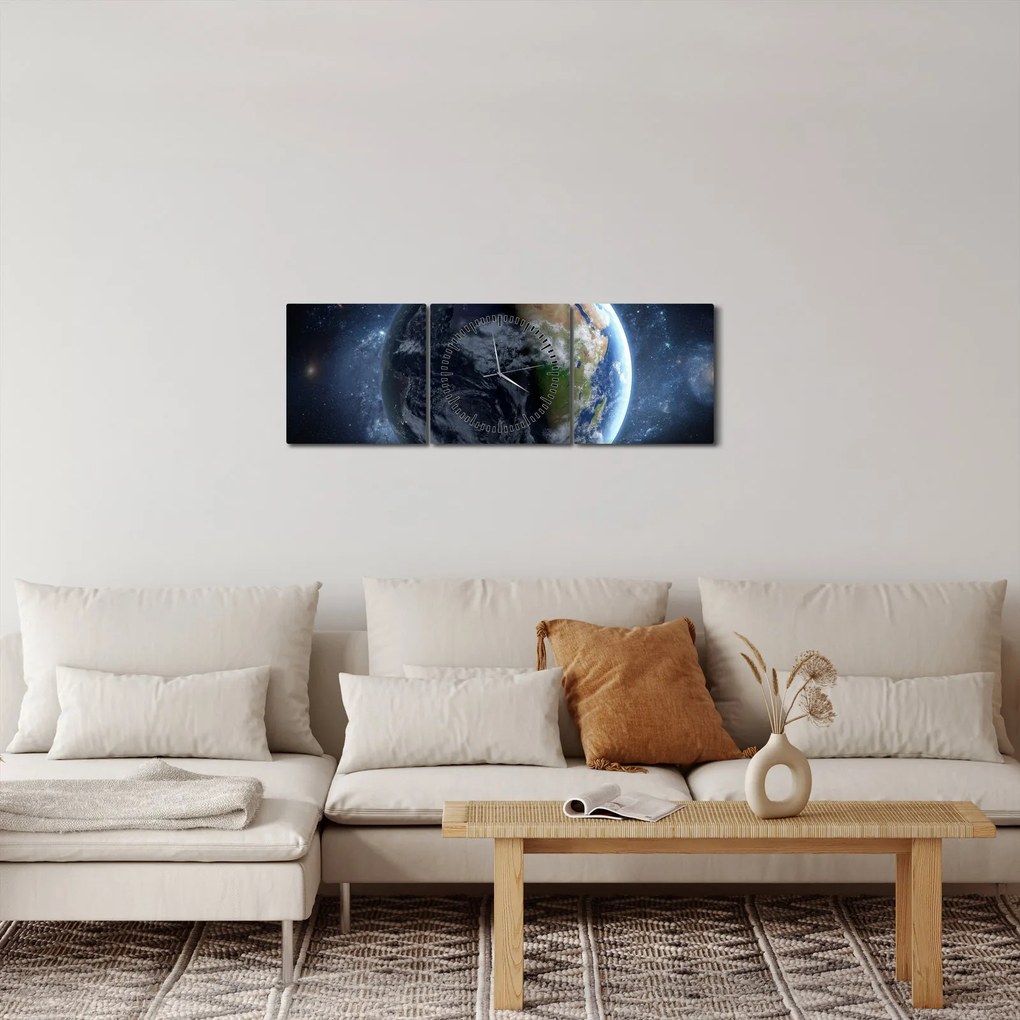 Obraz - Widok z kosmosu (z zegarem) (90x30 cm)