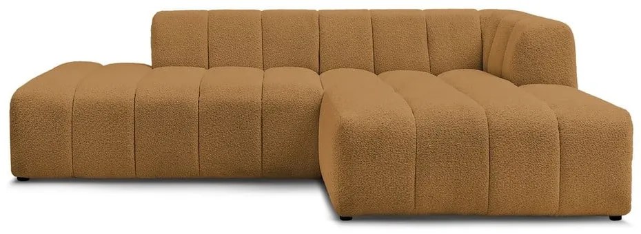 Musztardowy narożnik z materiału bouclé (prawostronny/z szezlongiem) Annecy – Bobochic Paris