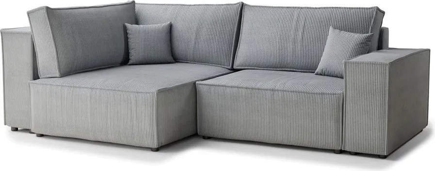 Szary sztruksowy rozkładany narożnik ze schowkiem (lewostronny/w kształcie litery L) Tonga – Maison de Rêve