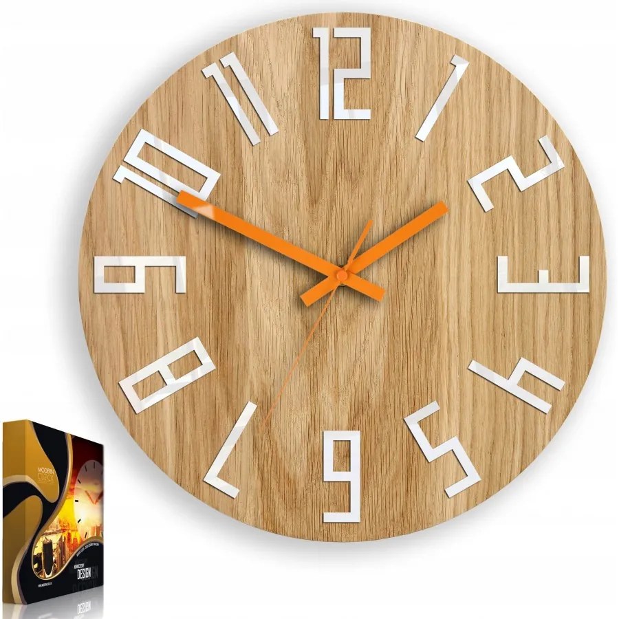 Zegar na ścianę nowoczesny drewniany z dużymi cyframi okrągły cichy loft