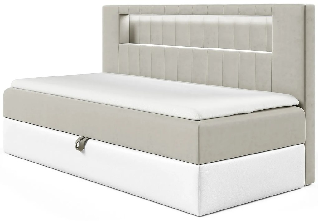 Jasnoszare łóżko kontynentalne z pojemnikiem 3 rozmiary E8-D29