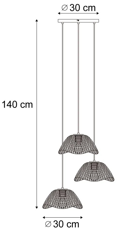 Boho lampa wisząca czarna z bambusem 3-punktowa - LilyBoho Oswietlenie wewnetrzne