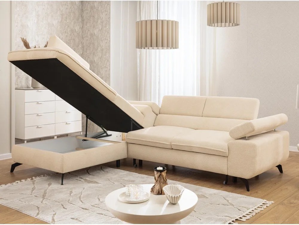 Kremowy narożnik z tkaniny szenilowej (lewostronny/w kształcie litery L) Marbeya – Ropez