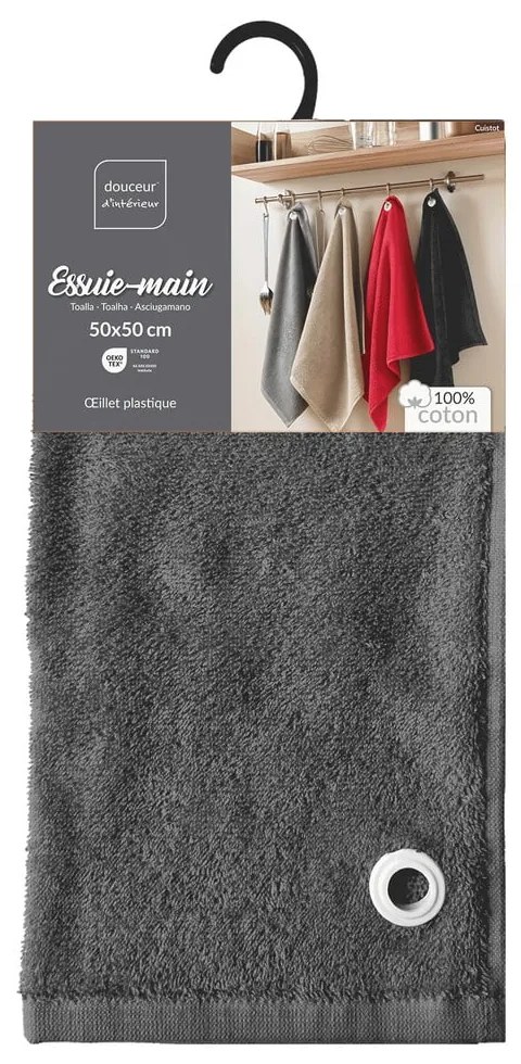 Antracytowy bawełniany ręcznik frotte 50x50 cm Cuistot – douceur d'intérieur