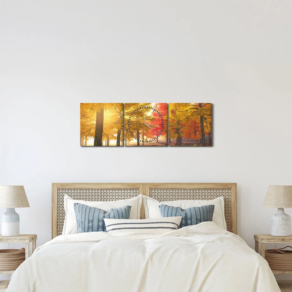 Obraz jesiennych drzew (z zegarem) (90x30 cm)
