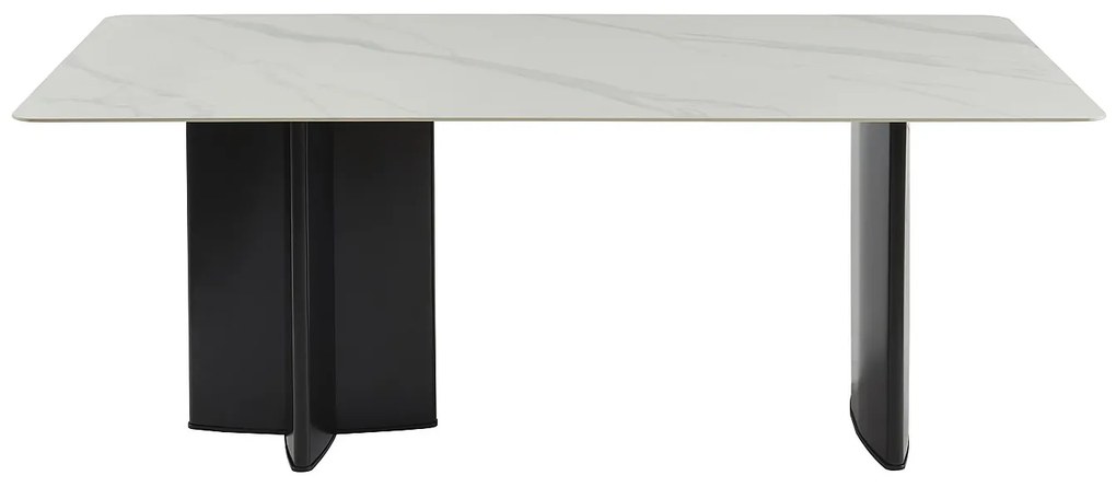 Stół do jadalni dla 8 osób z ceramiki i MDF - Efekt białego marmuru i czarny - SINAN