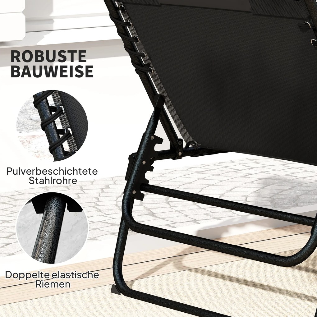 Outsunny Zestaw 2 leżaków składanych z poduszką, 5-stopniowo regulowane oparcie, kieszeń boczna, czarny | Aosom PL