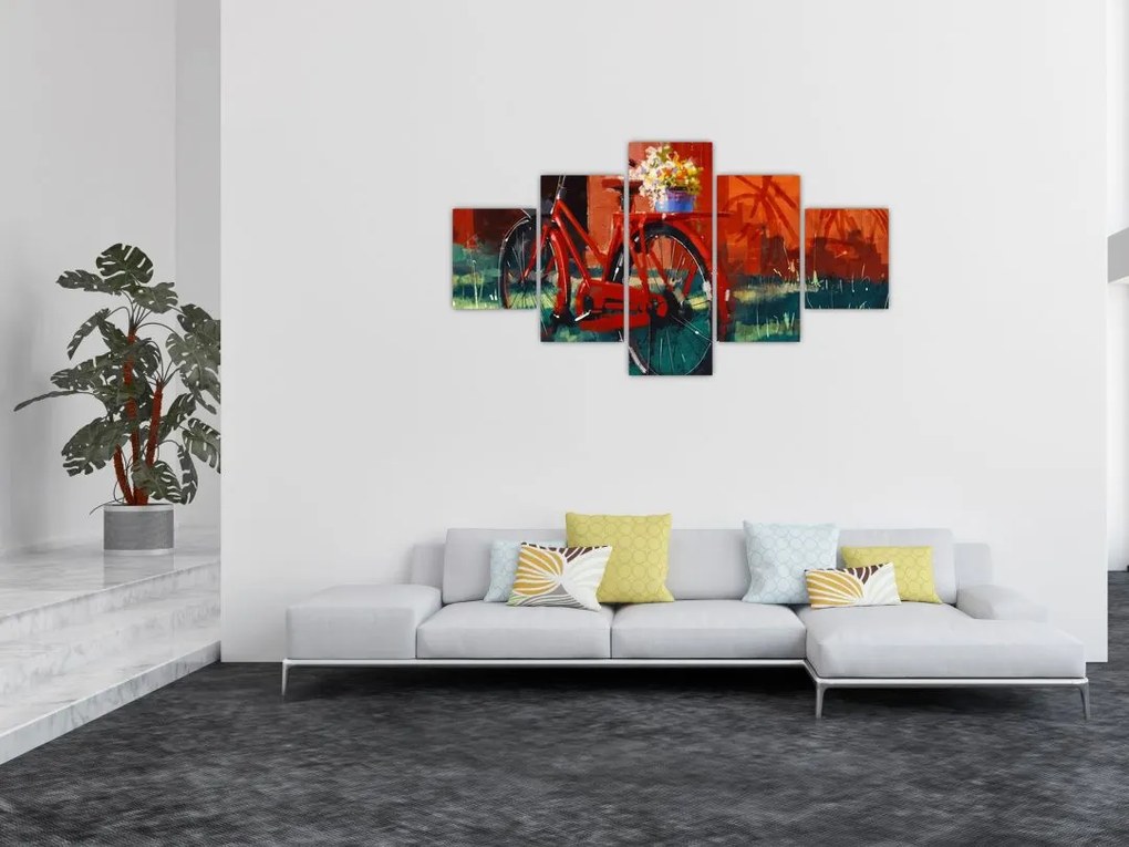 Obraz czerwonego koła, malowanie akrylowe (125x70 cm)