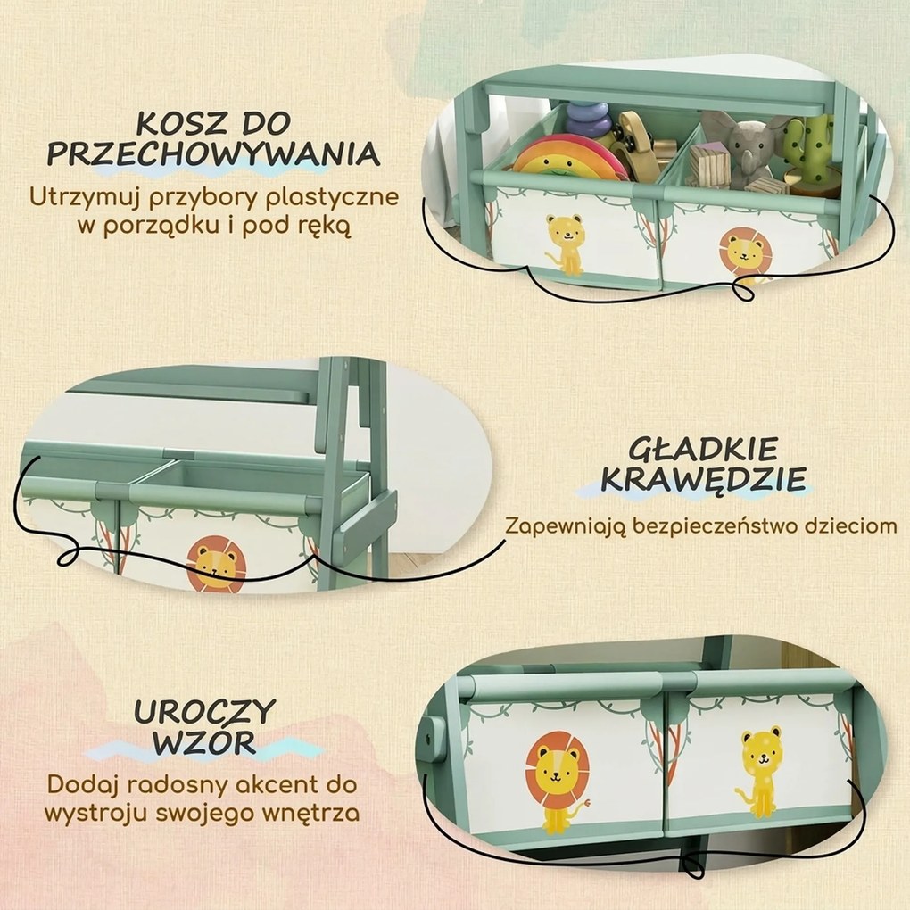 AIYAPLAY Dziecięca tablica 3-w-1 z tablicą kredową, białą tablicą, papierową rolką, 2 koszami, dla dzieci 3-8 lat, zielona | Aosom PL