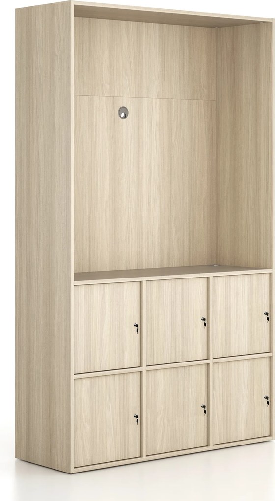 Szafka biurowa FRAME, 6x drzwi, z wnęką, 1299 x 450 x 2162 mm, zamek cylindryczny, dąb naturalny