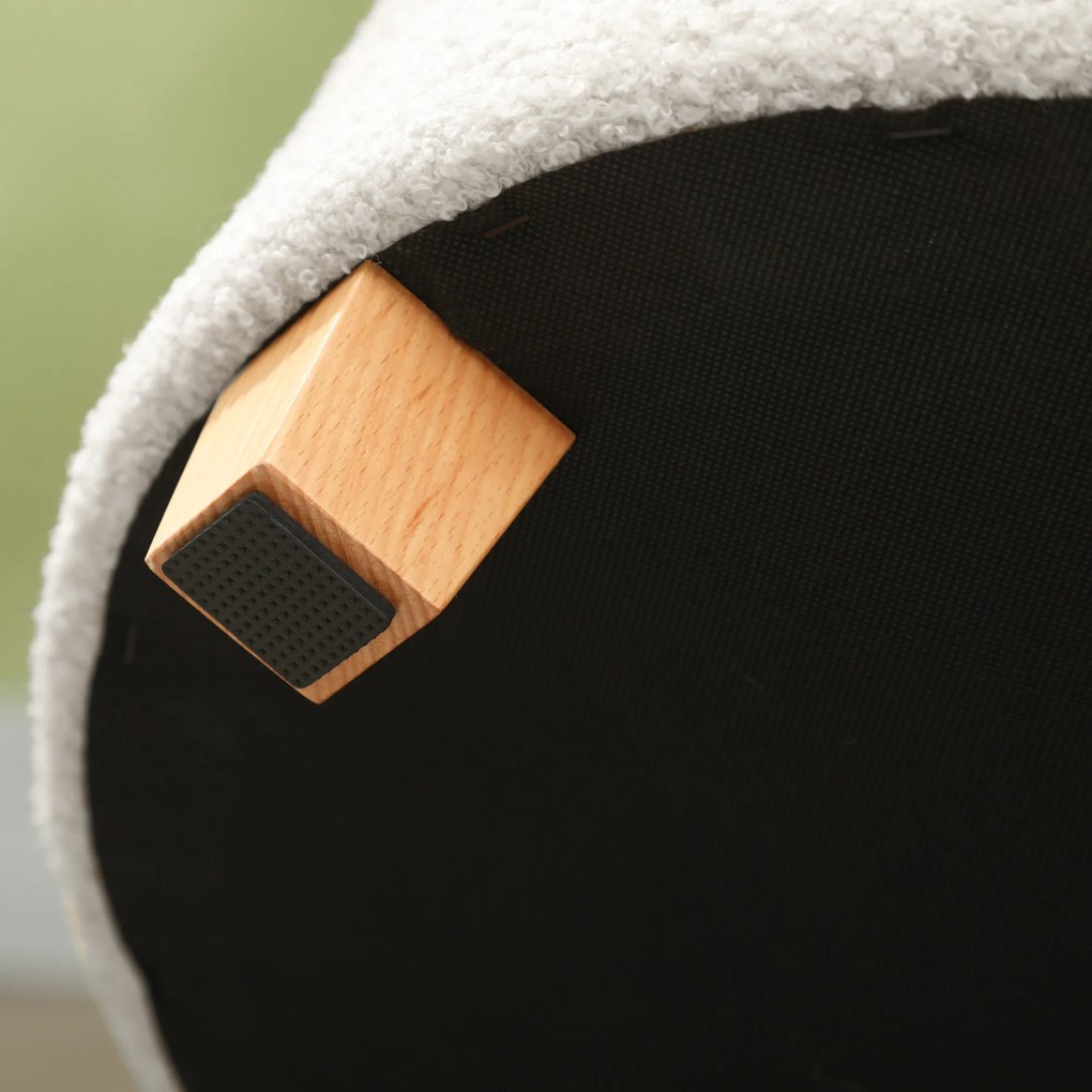 HOMCOM Pufa z pojemnikiem, pufa z pokrywą, okrągła pufa, skrzynia do przechowywania, z nogami drewnianymi, Biały