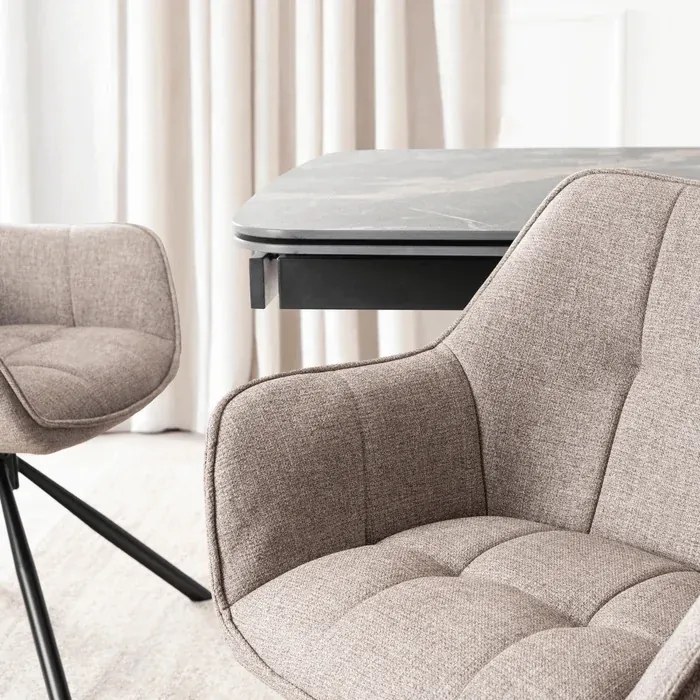 Zestaw Stół Rozkładany VERONA 160-240 cm Czarny Marmur/Czarny i 4 Krzesła PEONY 2 Cappuccino