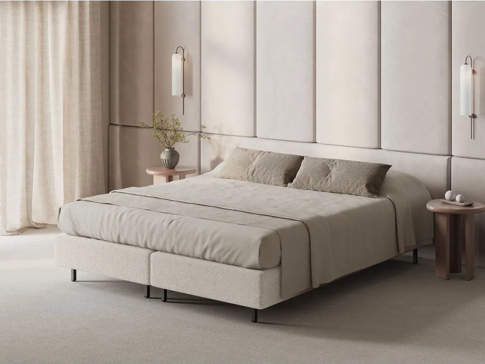 Kremowe tapicerowane łóżko dwuosobowe bez zagłówka 200x200 cm Whale – Micadoni