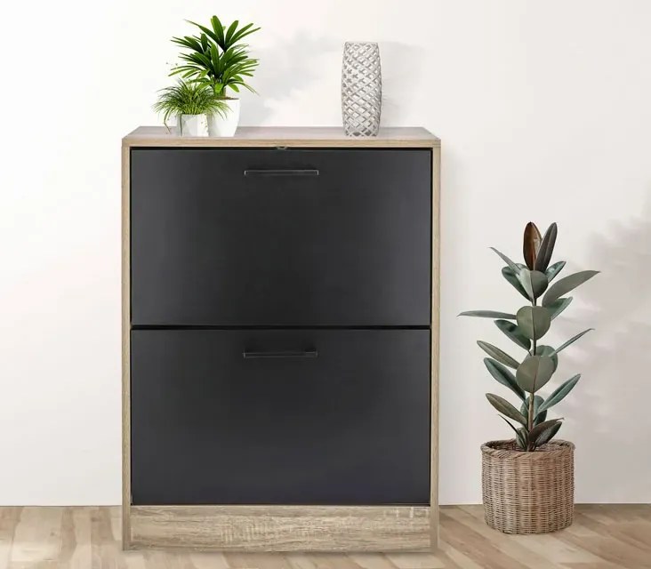 Dwukomorowa nowoczesna szafka na buty czarny naturalny + Z5-L14