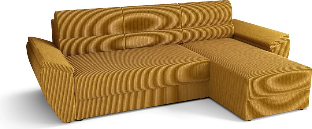 PROMOCJA Rozkładana dwustronna sofa narożna do L TAVERO 251x140 cm, musztardowa II jakość