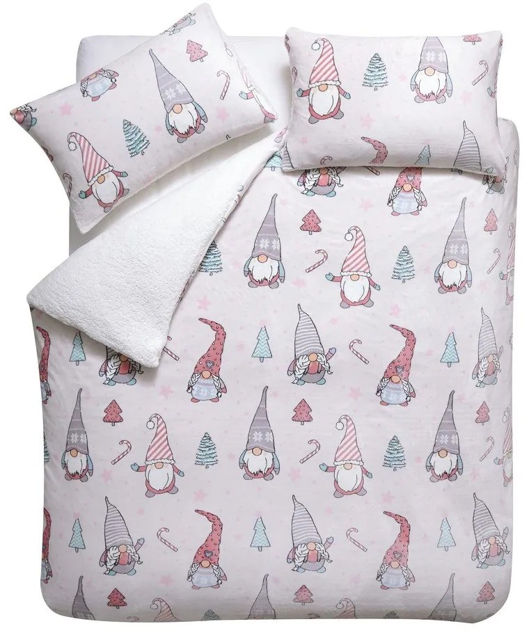 Jasnoróżowa pościel jednoosobowa z mikropluszu 135x200 cm Festive Gnomes – Catherine Lansfield