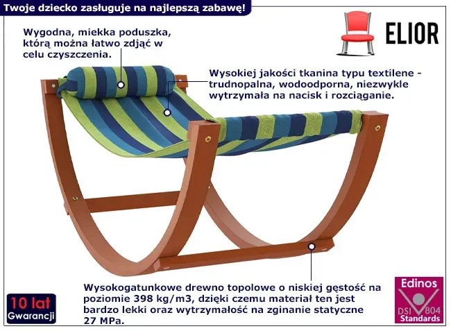 Zielono-niebieski leżak dziecięcy z drewnianym stelażem - Gardeno