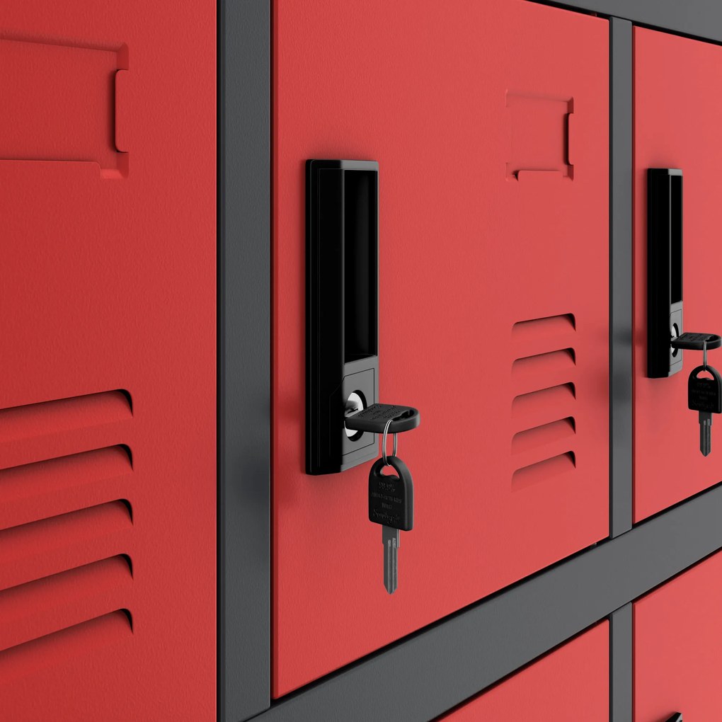 Szafka pracownicza skrytkowa antracytowo-czerwona: KAROL, 900 x 1850 x 400 mm