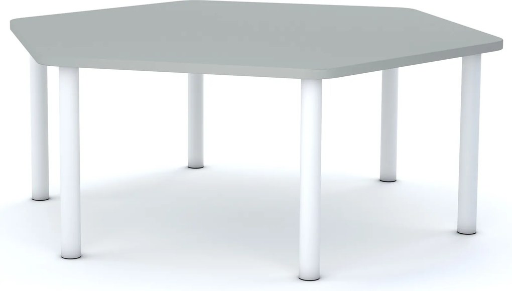 Stół szkolny Smart sześciokątny 140x120 cm, rozmiar 4-6, blat szary / nogi białe
