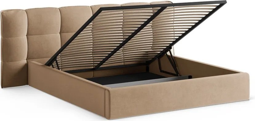 Szarobeżowe tapicerowane łóżko dwuosobowe ze schowkiem i stelażem 200x200 cm Eric – Micadoni