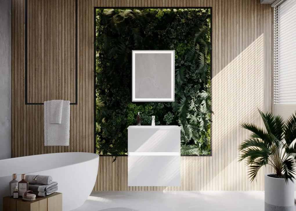 Szafka łazienkowa z lustrem NEO 52 cm biały połysk z oświetleniem LED KROFAM