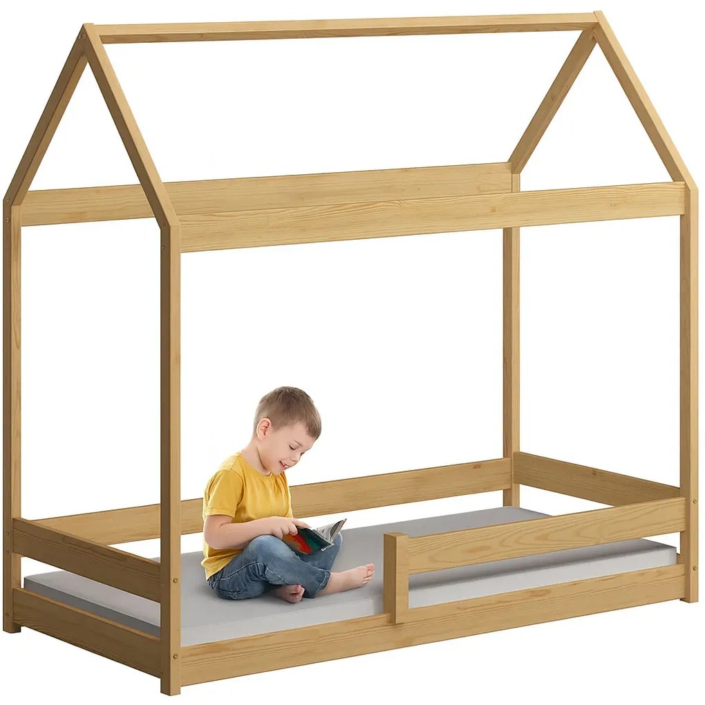 Łóżko dla dziecka ze stelażem i materacem, sosna L6-E50