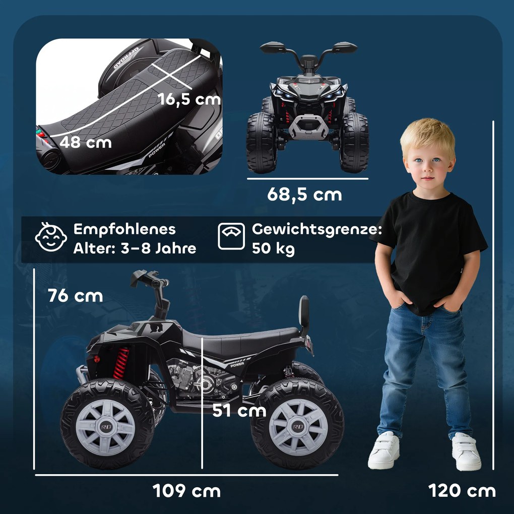 AIYAPLAY Elektryczny Quad dla Dzieci, 24V Pojazd z 4 Kołami, Reflektory, Port USB, Funkcja MP3, 6,5 km/h, 3-8 lat