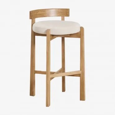 Zestaw 4 Wysokich Stołków Z Drewna Dębowego I Tapicerki Manila Naturalna & ↑75 Cm & Tkaniny Distressed White - Sklum