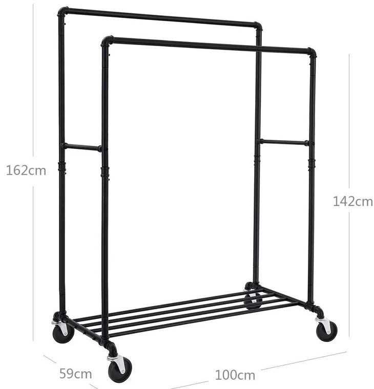 Podwójny stojak na ubrania RARE, rury wodociągowe, 100x59x162cm, czarna SongmicsHome