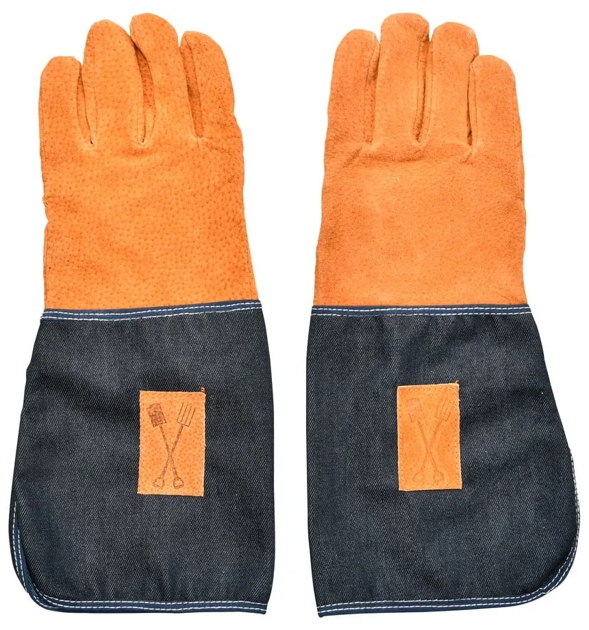 Niebiesko-pomarańczowe rękawice ogrodowe z ochroną nadgarstka Esschert Design Denim