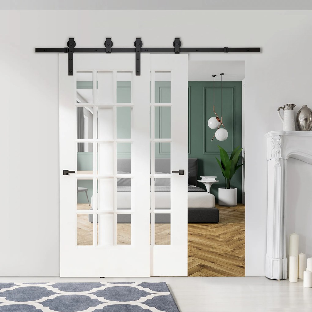 HOMCOM Zestaw do Drzwi Przesuwnych Prowadnica Okucia Czarne Drewniane Drzwi 9 Akcesoriów | Aosom PL