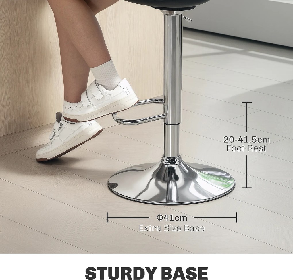 HOMCOM Zestaw 2 Stołków Barowych z Oparciem, Obrotowe, Regulowane na Wysokość, Nośność do 120 kg, 42 x 38 x 82-104 cm, Czarny