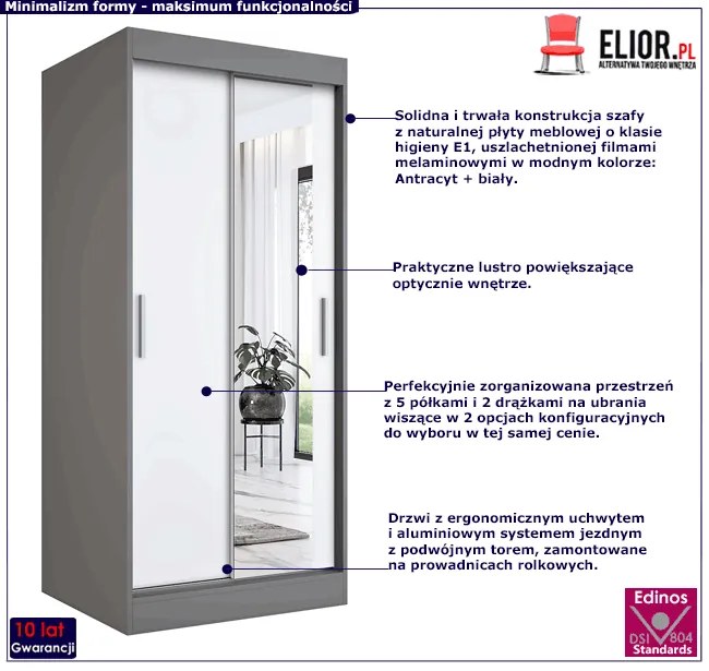 Szafa przesuwna w kolorze antracyt + biały E6-C94