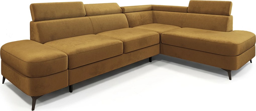 Masseno Narożnik AVISE z funkcją spania i pojemnikiem na pościel Narozniki L, Rozkładana sofa - Żółty, MONOLITH 48