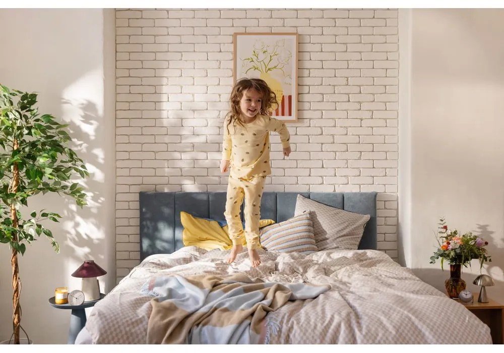 Niebieskie tapicerowane łóżko dwuosobowe ze schowkiem z materacem i stelażem 180x200 cm Thessa Bold Line – Bonami Selection