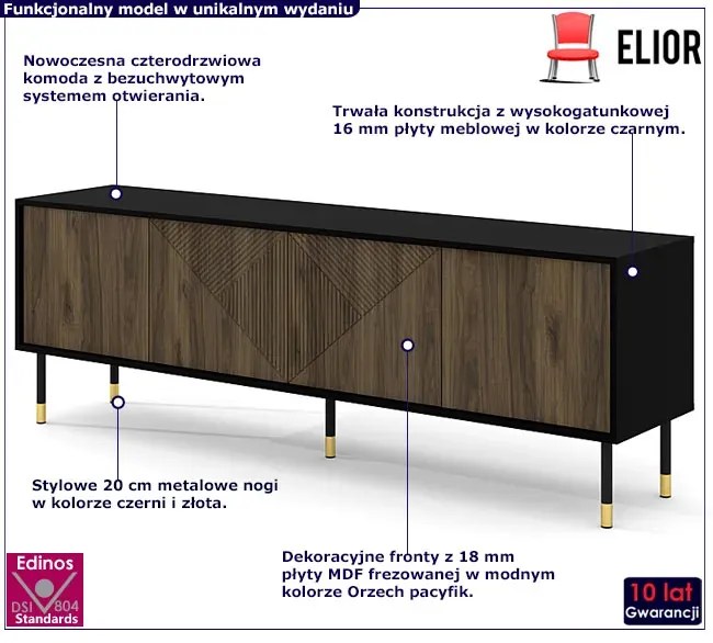 Frezowana szafka pod TV czarny + orzech pacyfik Ewilton