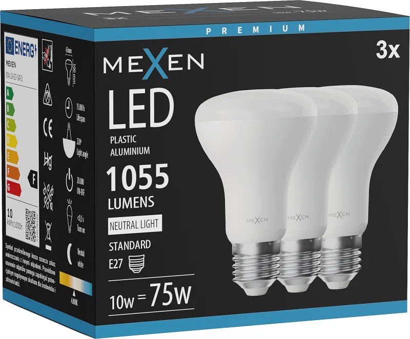 Mexen Nova 3x żarówka LED E27, R63, 10W, Neutralna - 4000K, 1055 lm - L104-E27-1040-01x03