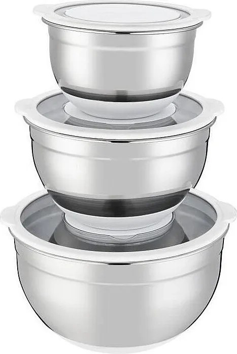 Zestaw 3 misek ze stali nierdzewnej Arthur Martin 16-24 cm z hermetycznymi pokrywkami i antypoślizgowym silikonowym dnem