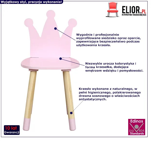 Różowe krzesło dziecięce korona L2-B39